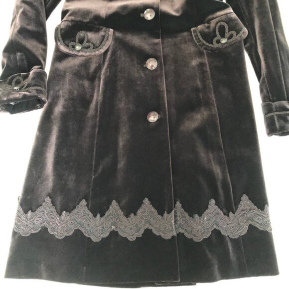 Wanko Vintage Notch Collar Lined Coat w Brocade embroidery Details Wine Sz 36 - Picture 3 of 13